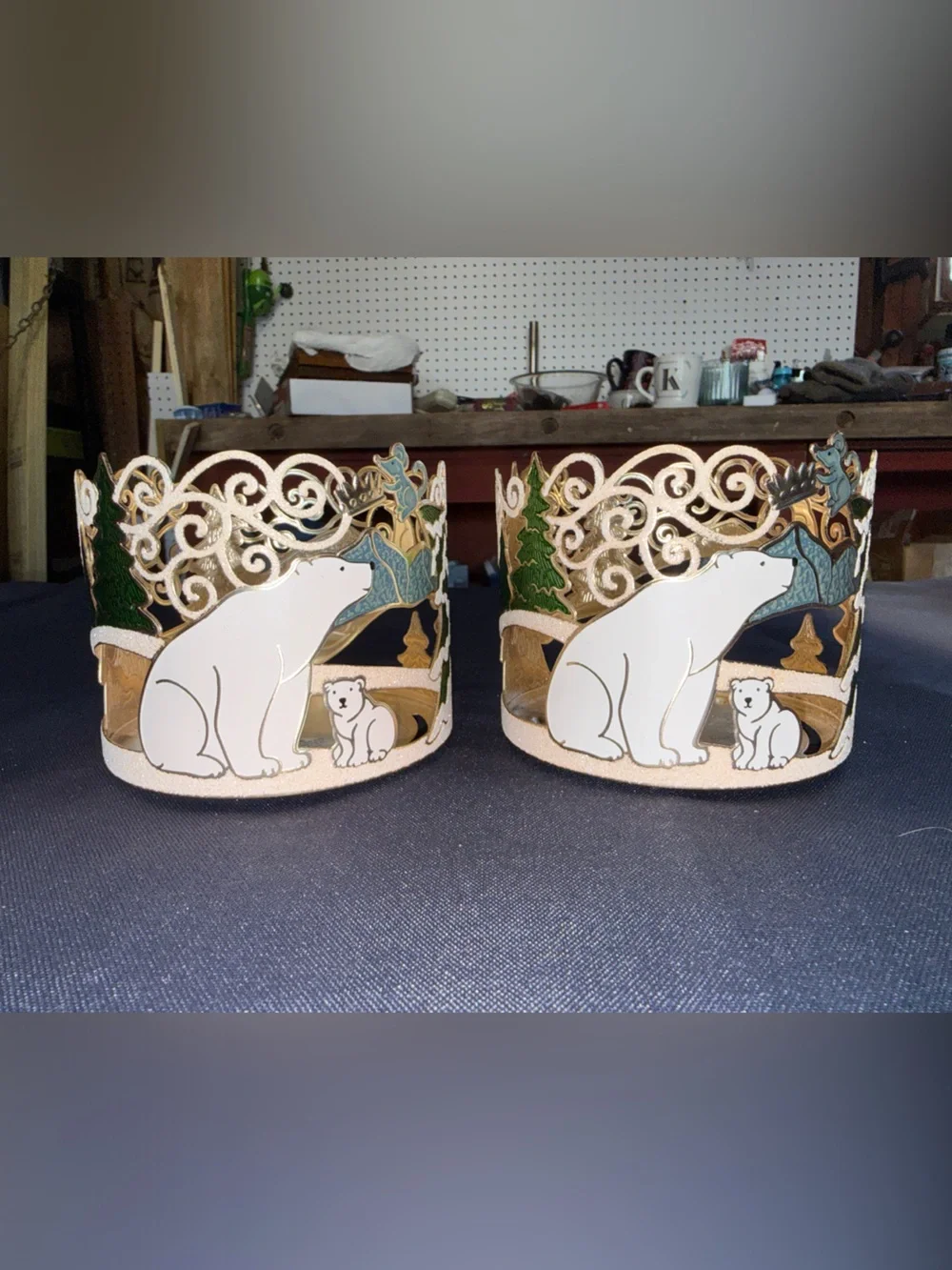 Bath and Body Works Decorative Polar Bear Candle Holders - White and Gold Set